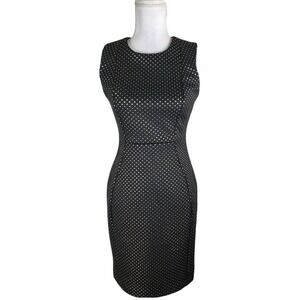 Calvin Klein ~Woman Size 4Petite~Black/Gold Zippers Accent A-Line Dress Stretch